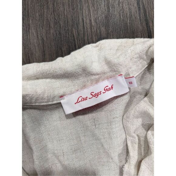 Lisa Says Gah Short Sleeve Collared Cropped Button Front Shirt Beige Size XS - Picture 10 of 12